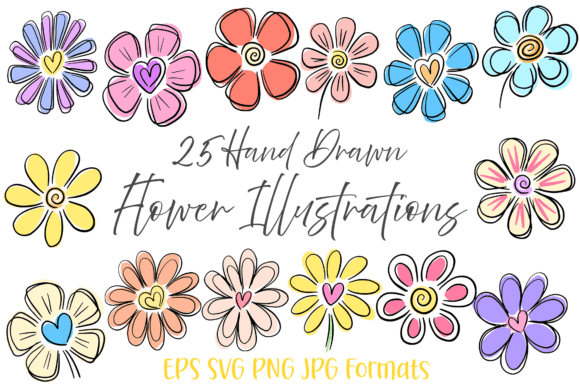 25 Heart Doodle Flora: Graphics & Illustrations