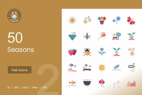 50 Seasons Flat Icons: Versatile Graphics for Design
