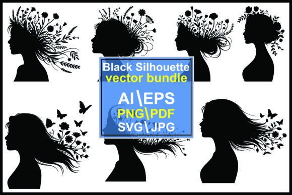 Beautiful Girl with Flowers Hair Vector Graphics & Illustrations