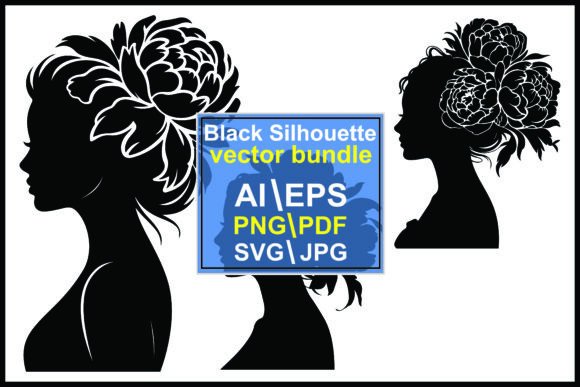 Beautiful Woman Silhouette with Flowers: Graphics & Illustrations