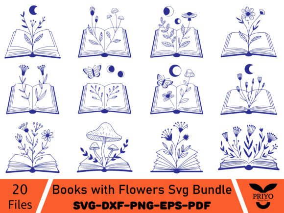 Books with Flowers Svg Bundle: Graphics & Illustrations