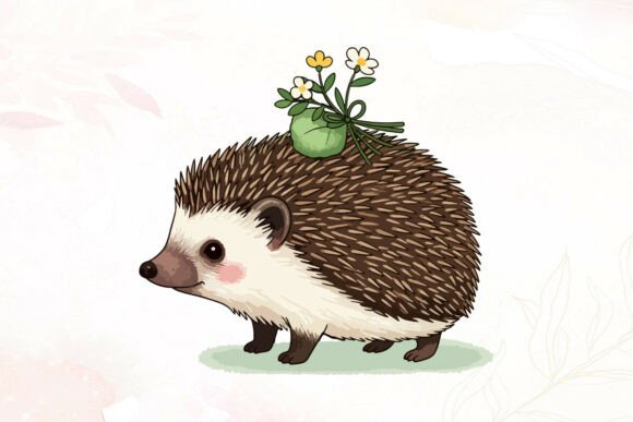 Cute Hedgehog with Flowers Bundle: Graphics & Illustrations