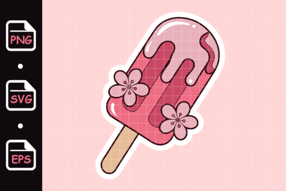 Cute Pink Popsicle with Flowers: Graphics & Illustrations