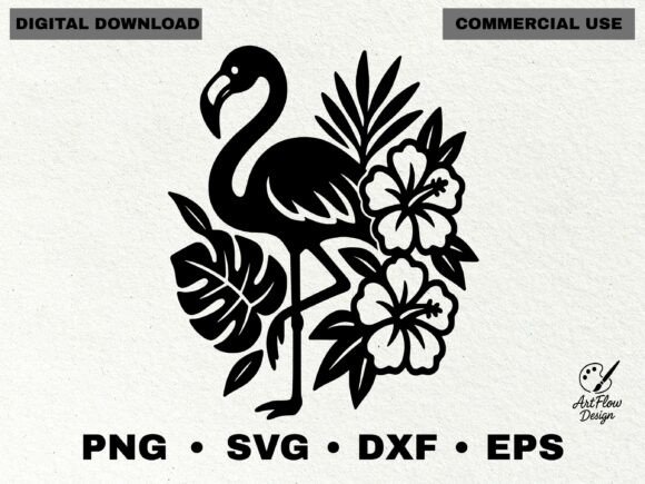 Flamingo Tropical Flowers: Graphics & Illustrations