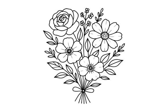 Flowers Bouquet Line Art: Graphics & Illustrations