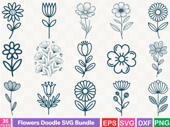 Flowers Doodle SVG Bundle: Graphics & Illustrations