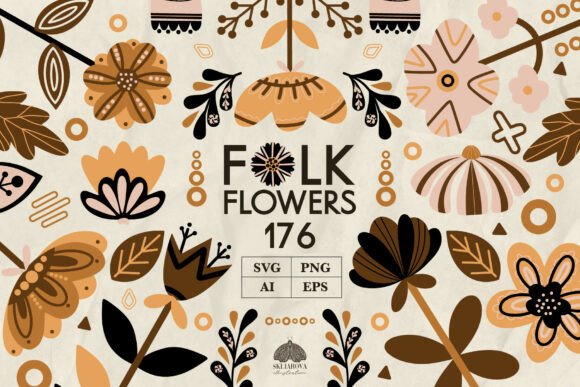 Folk Scandinavian Flowers: Graphics & Illustrations