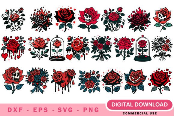 Gothic Roses SVG Bundle: Premium Graphics & Illustrations