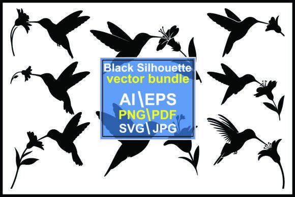 Hummingbirds and Flowers Silhouette: Graphics & Illustrations