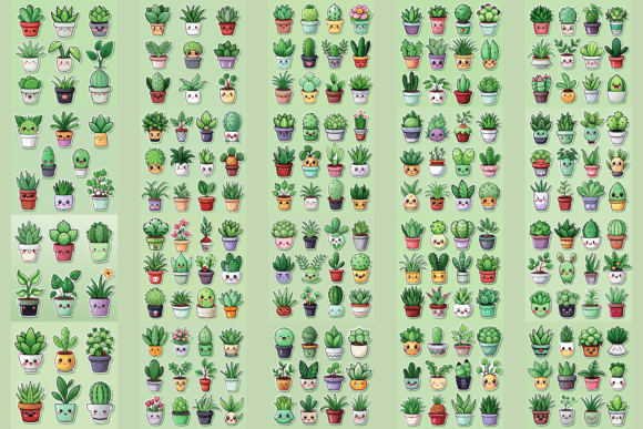 Kawaii Plant Graphics for Crafts and Branding