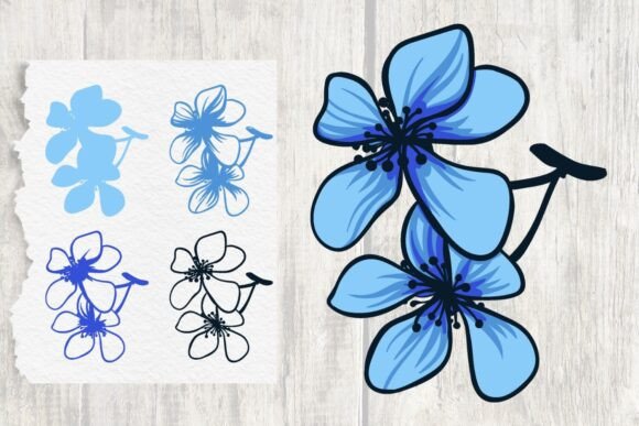 Layered Blue Flowers SVG: Graphics & Illustrations