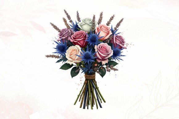 Mixed Roses and Thistle Bouquet: Premium Graphics & Illustrations