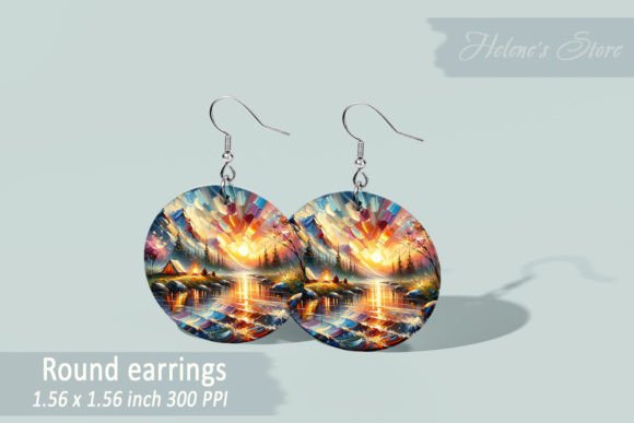 Mountains Landscape ROUND EARRING: Graphics for Crafts