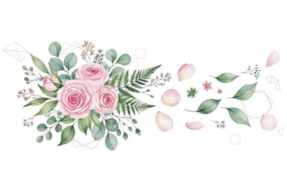 Pink Roses Eucalyptus Set: Graphics & Illustrations Review