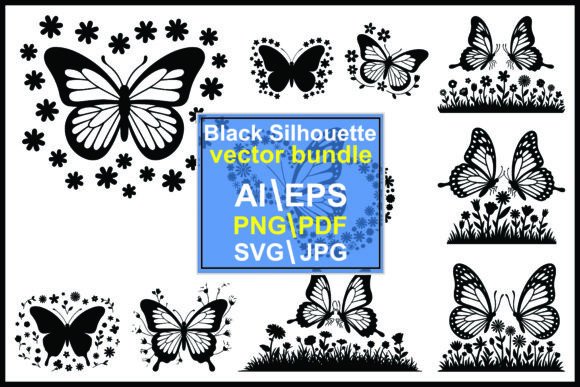 Silhouette Butterfly Flower Graphics: Editorial Illustrations