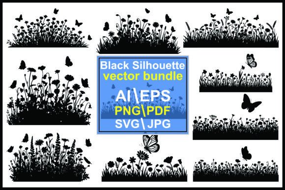 Silhouette Flowers and Butterflies: Graphics & Illustrations