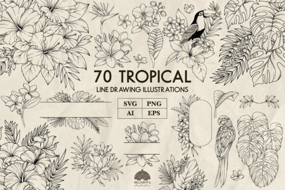 Tropical Plants and Flowers Svg: Graphics & Illustrations