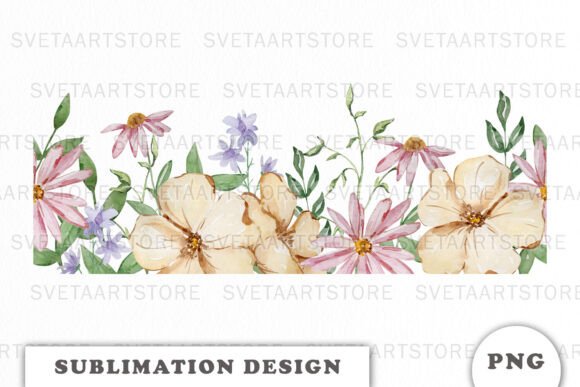 Watercolor Flowers Border: Graphics & Illustrations