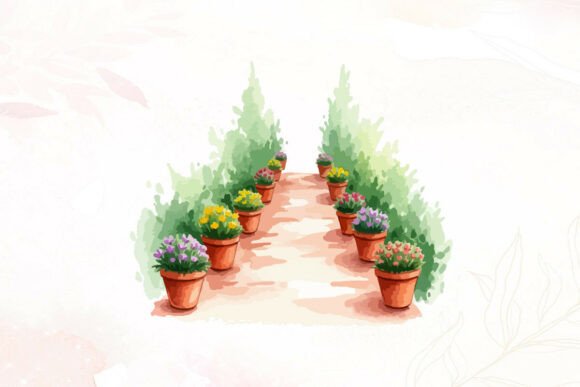 Watercolor Garden Path Potted Flowers Review