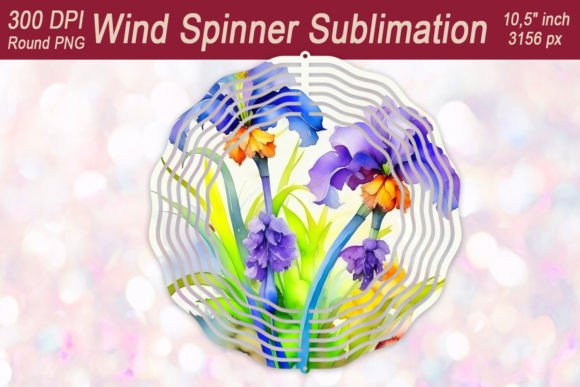 Watercolor Iris Flower Wind Spinner PNG for Crafts & Graphics